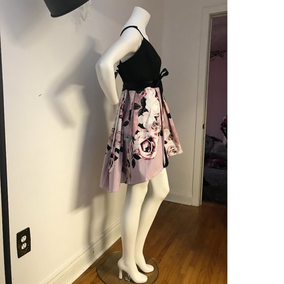 LE CHÂTEAU PLUS SIZE Floral Fit Flare High Low Asymmetrical Pink Black Dress NWT - Picture 2 of 4